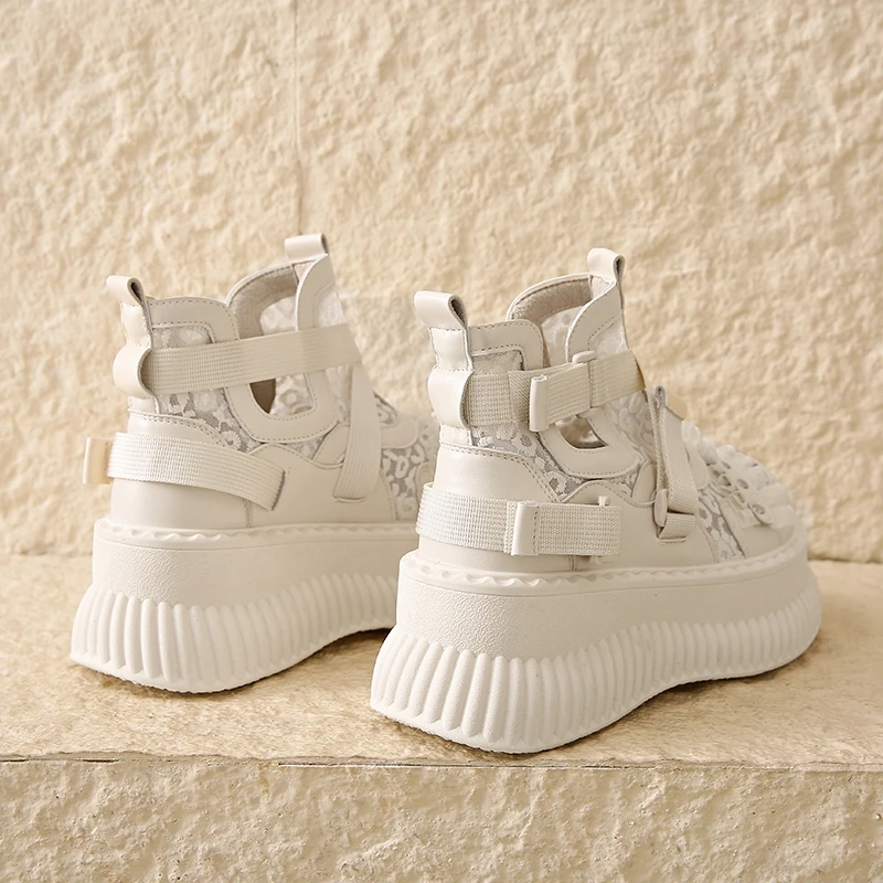 الصنادل النسائية الصيف الرجعية مائة الدانتيل شبكة تنفس سميكة وحيد لباس غير رسمي عالية أعلى أحذية باردة Zapatos De Mujer 2026
