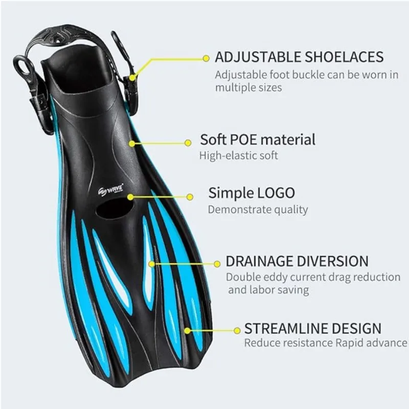 Swimming Fins Snorkel Diving Fins Short Swim Flippers for Training Adjustable Buckles Open Heel Scuba Swim Equipped Adult Fins