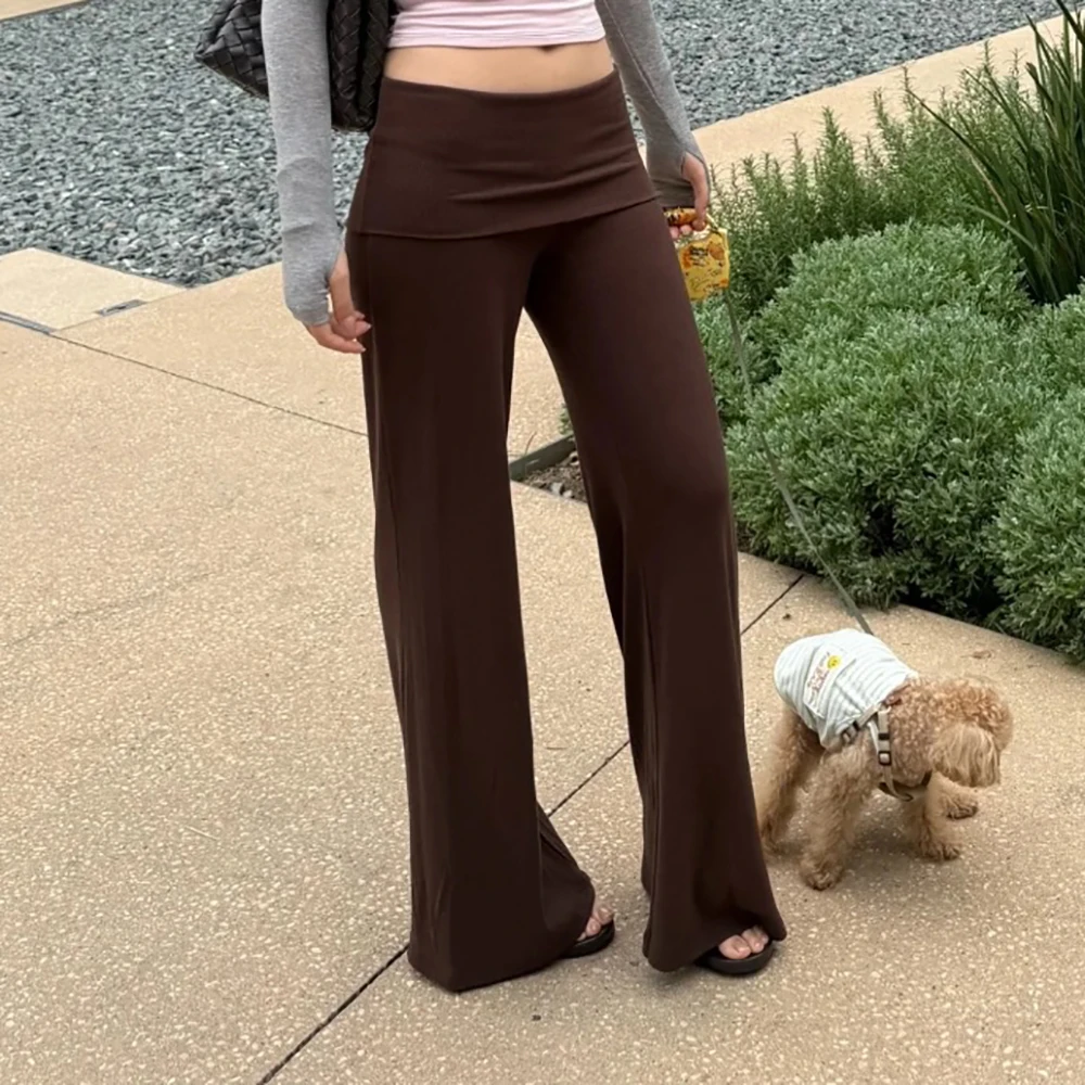 

Cotton Blend Women's Pants Y2k Folded Waistband Stretch Slim Elegant Commuter Hundred Straight Skirt Pants 2025 Summer New