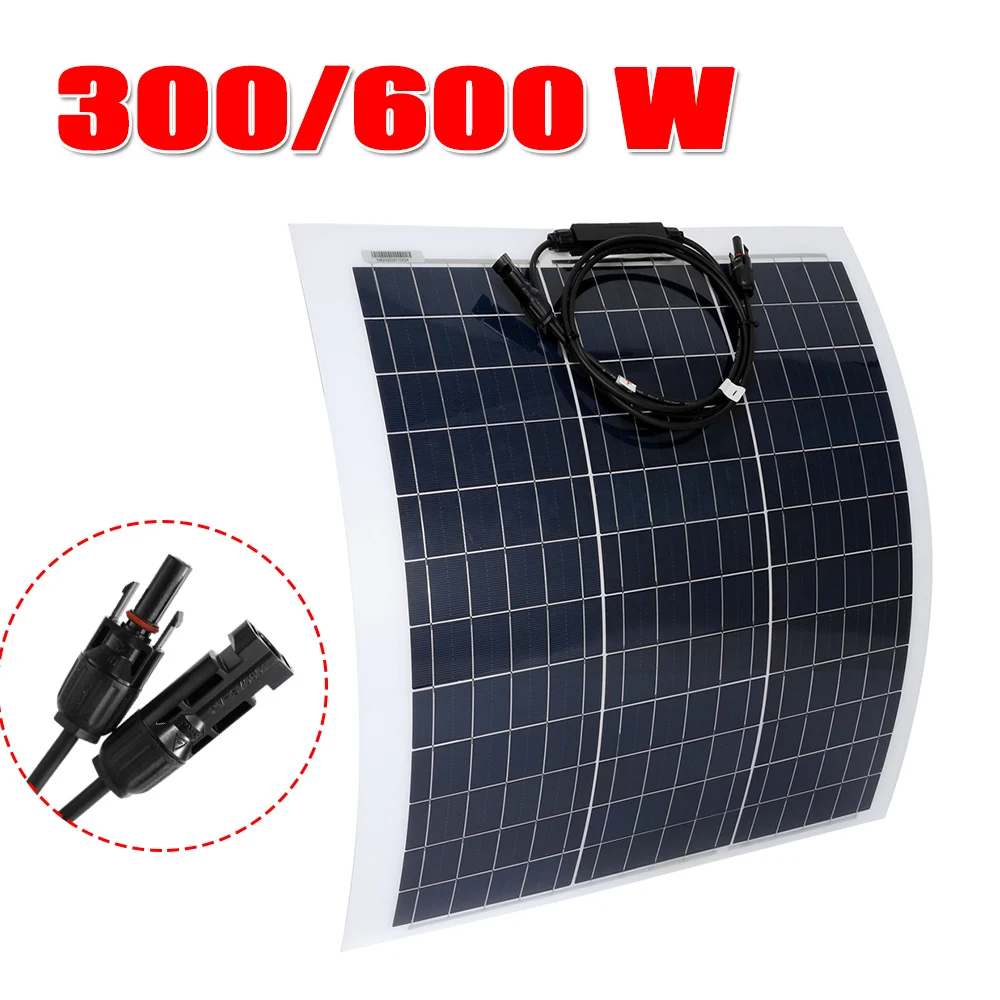 

600W/300W Semi-flexible Monocrystalline Solar Panel DIY Waterproof Rechargeable Solar Cells Power System Kit for Car RV Roat