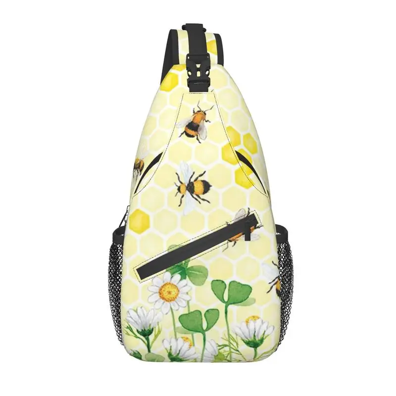 Fashion Bees Daisy Flower Pattern Sling Bags for Travel Hiking Men's Chest Crossbody Backpack Shoulder Daypack