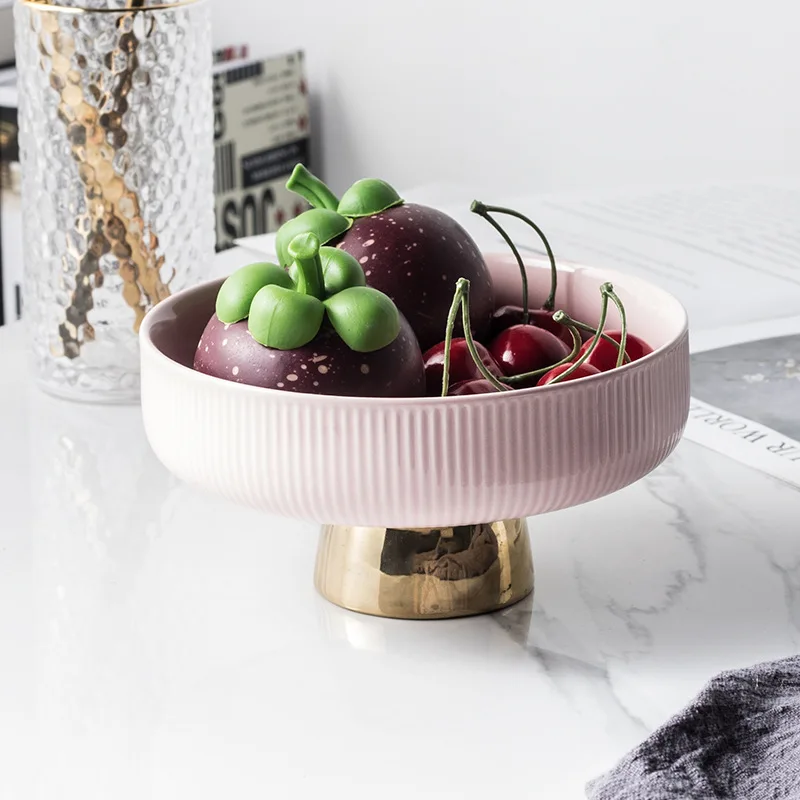 European Light Luxury Ceramic Fruit Plate Modern living room household Dim sum plate High footed fruit plate Tea tray