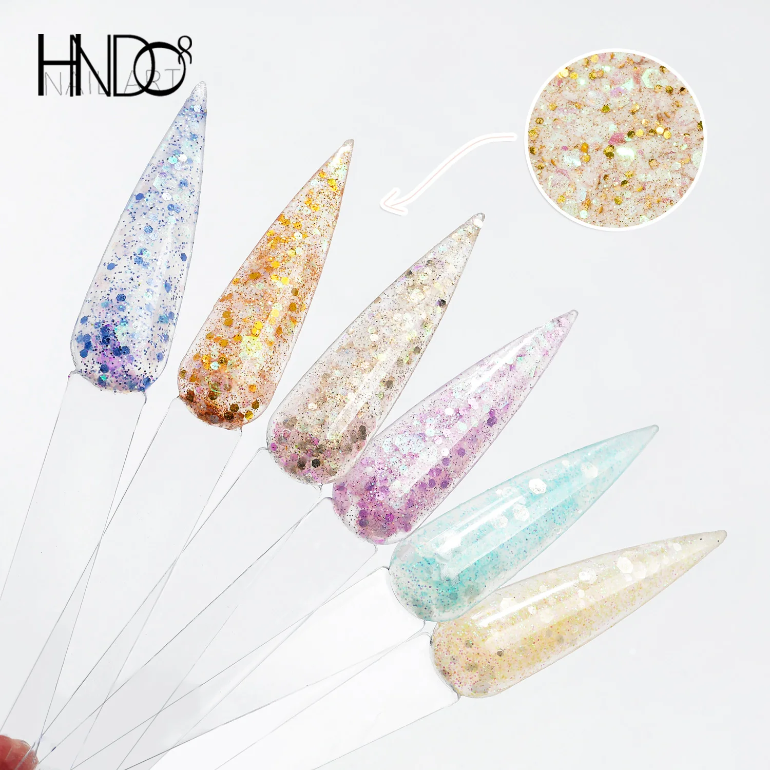 HNDO-polvo acrílico para manicura profesional, 12 colores, pigmento de lentejuelas brillantes, extensión de uñas talladas