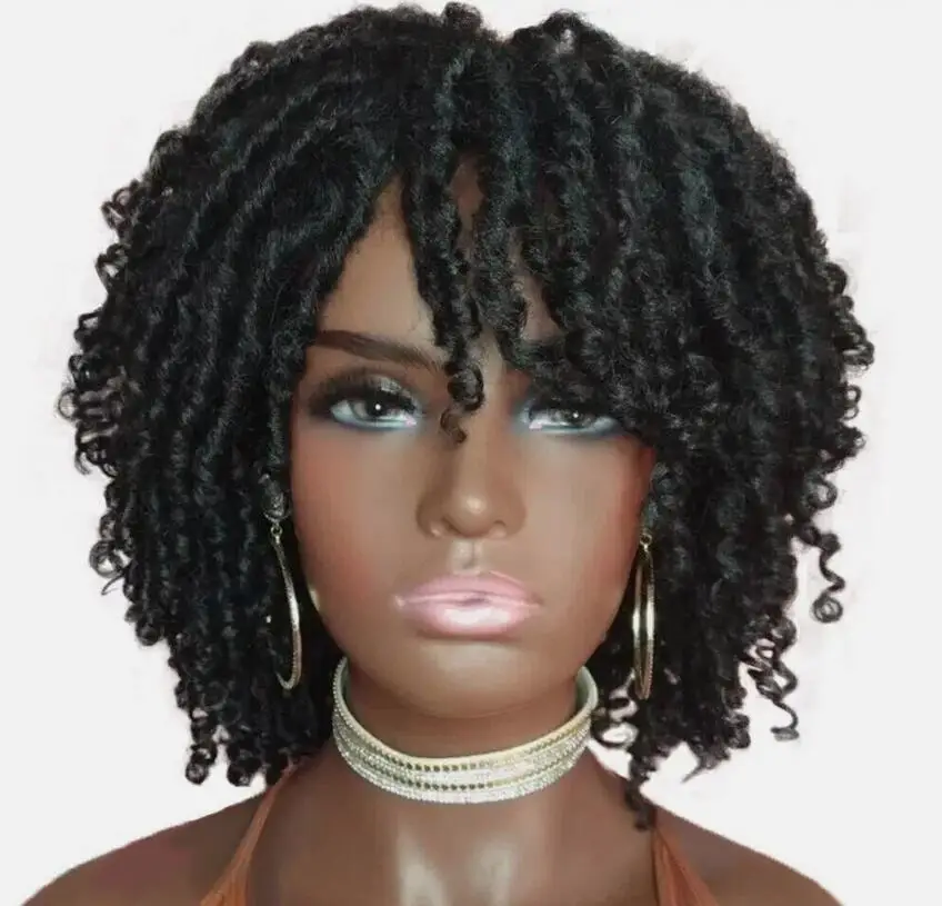 Dreadlock Wig Short Twist Wig for Black Women Afro Curly Wig Black Dreadlock Wig