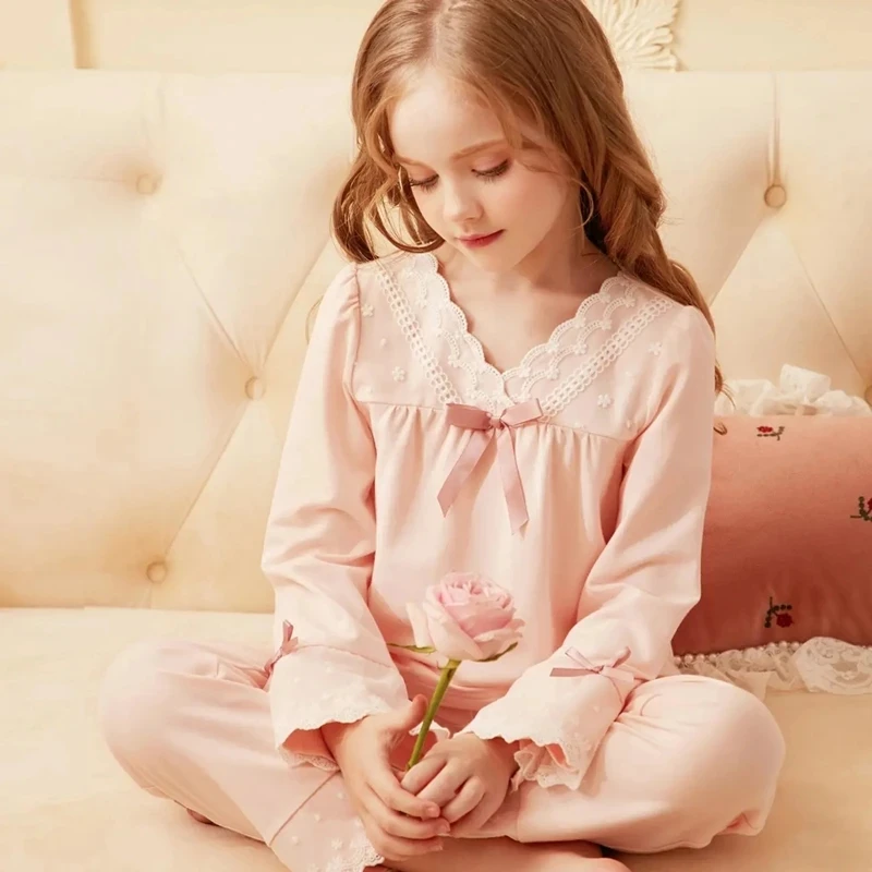 Spring Autumn New Baby Girl Pajamas Two-piece Set Princess Style Children Cotton Home Clothes Girls Casual Long-sleeved Pajamas