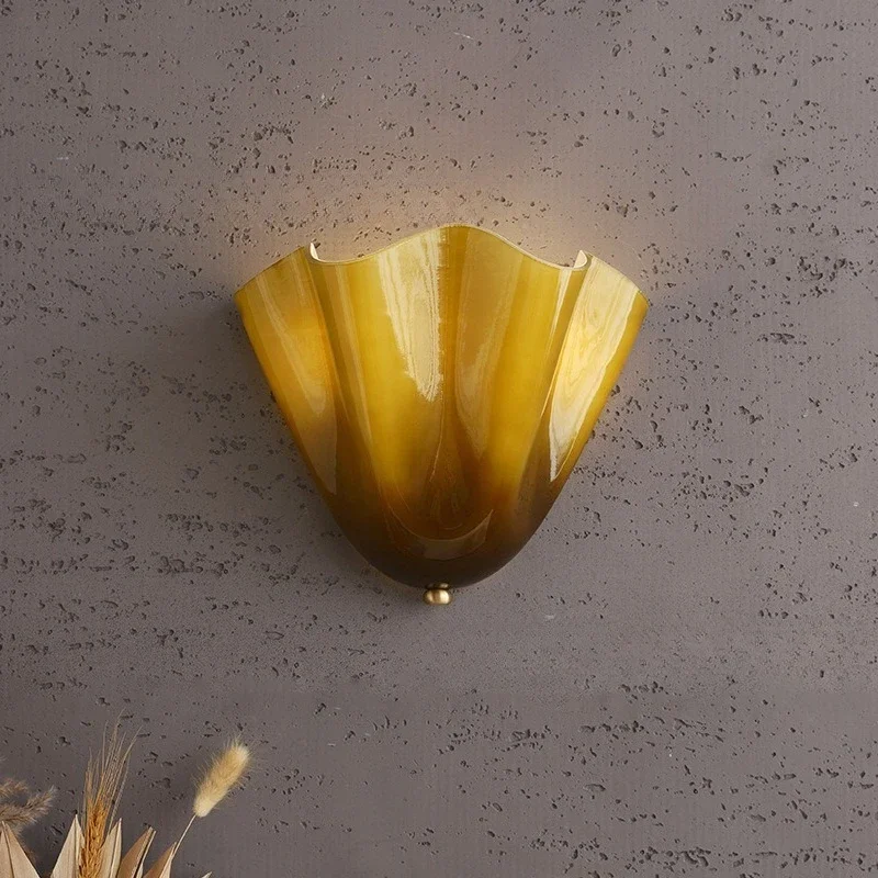 American Vintage Minimalist LED Wall Lamp Shell Shaped Glass Light Home Room Decoration for Living Bar Corridor Lighting Fixture