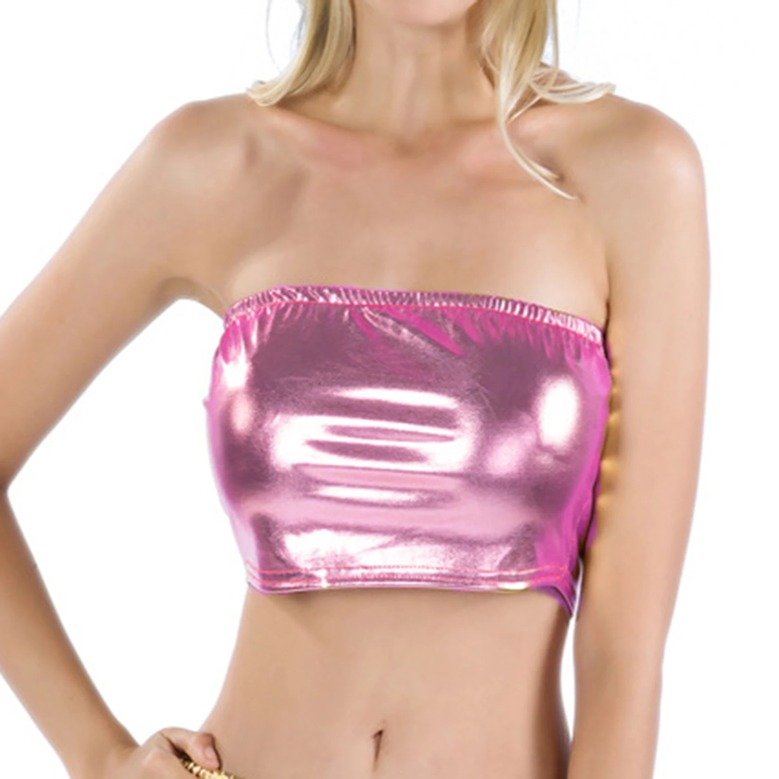 Women's New Fashion PU Leather Elastic Bandeau Undershirt without Chest Pads Chic Party Club Stage Performance Customes