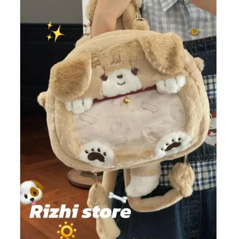 Y2K Embroidery Plush Dog Itabag SEAING LION Cute Velvet Gold Fur Backpack Cartoon JK Zipper Student Large Capacity Unisex Bag