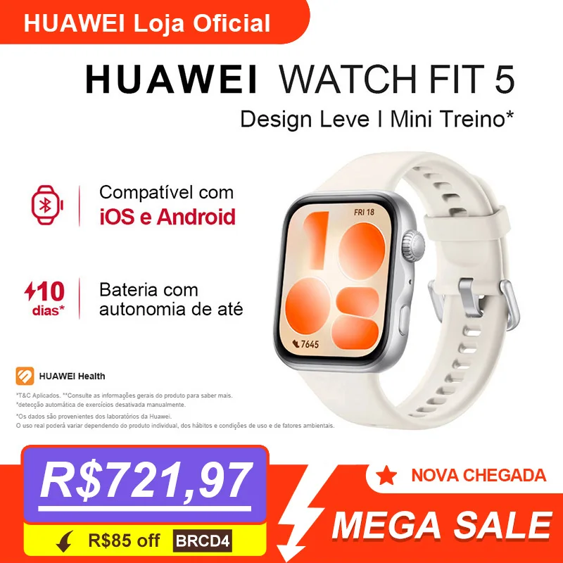 HUAWEI WATCH FIT 5 | Smartwatch Relogio | AMOLED de 1.82" Design Leve | Mini Treino | 64 GB | GPS
