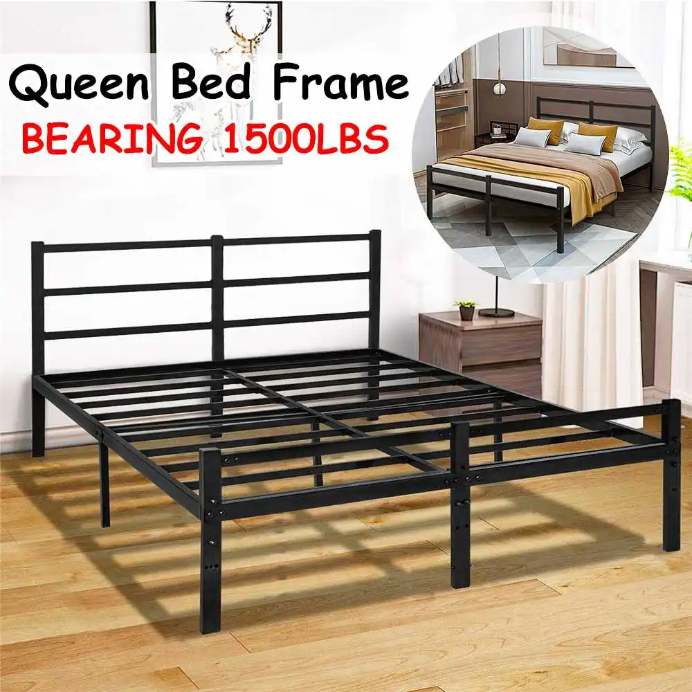 King/Queen/Full/Twin Bed Frame with Headboard No Box Spring Needed 14 inch Metal Platform Bed Frame with Storage for Kids Black