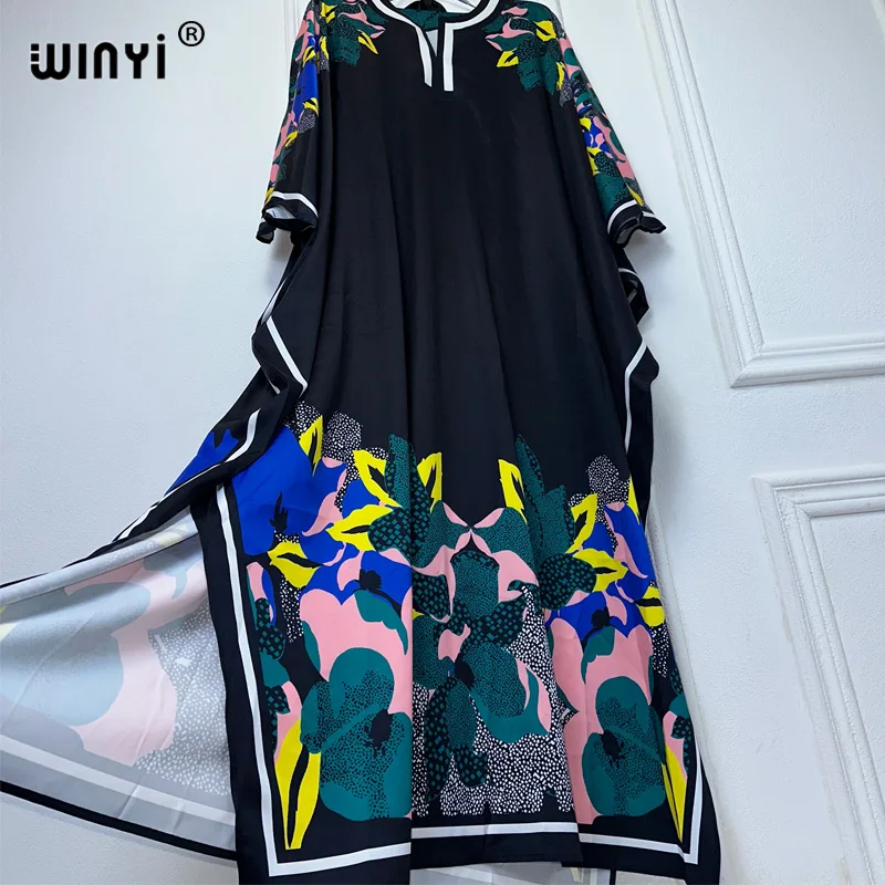 WINYI abiti musulmani di alta qualità per donna maxi abito stampa floreale caftano abaya dubai abito da festa bohemien estivo di lusso