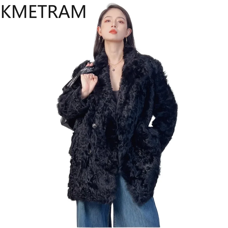 Laine naturelle en peau de mouton Double face veste de fourrure femmes de luxe noir costume réel manteau de fourrure hiver femme vêtements 2025 шу onder ж Döncud