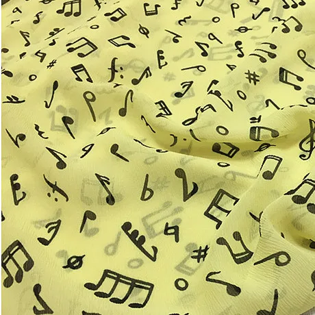 

2Meter Silk Yellow Background Music Note Wide Silk Smooth Georgette Fabric Mulberry Silk Clothing Dress Sewing Material Patchwor