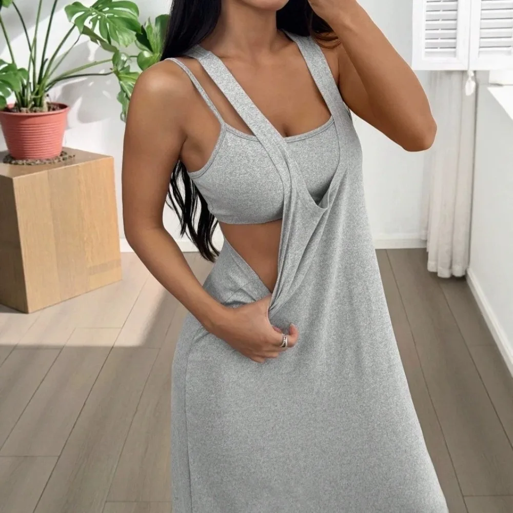

1 Set New Sleeveless Design Long Dresses Long Length solid color Camisole Suit Loose Fit Loose Dresses Summer Season