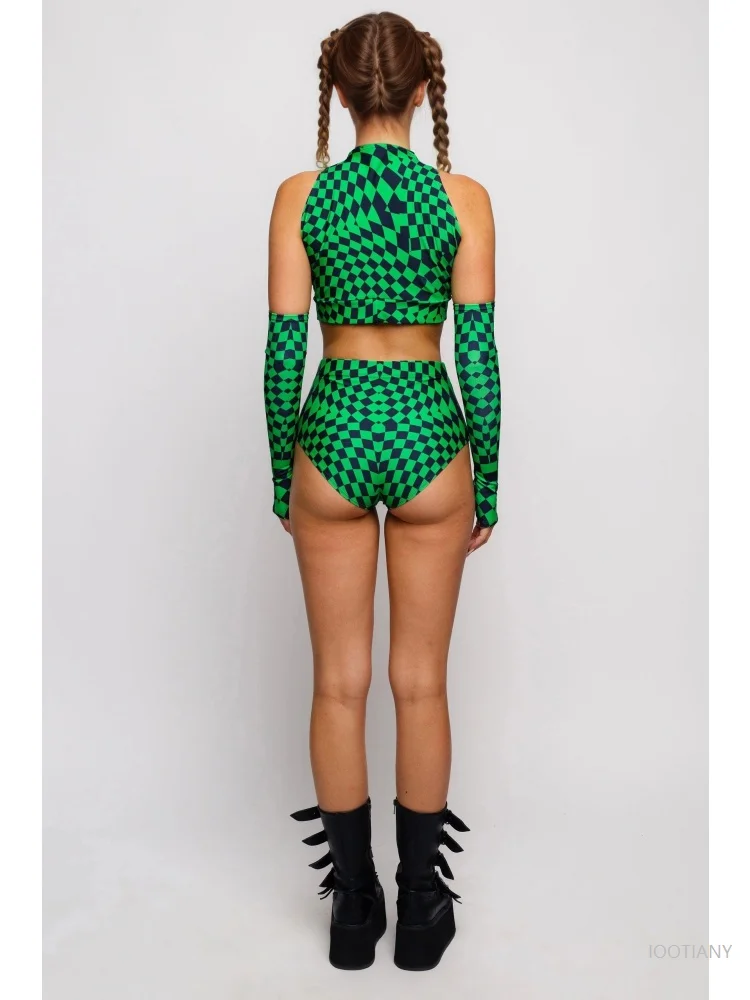 Carnival Party Women's Rave Checkered Jumpsuit Halloween Costume Clown Sleeve Covers Holiday Party Top And Shorts Outfit 2026 view 5