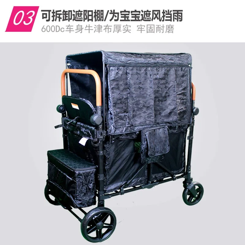 Twin strollers cross-border can sit and lie down, two baby strollers go out to walk the baby, four-seat strollers