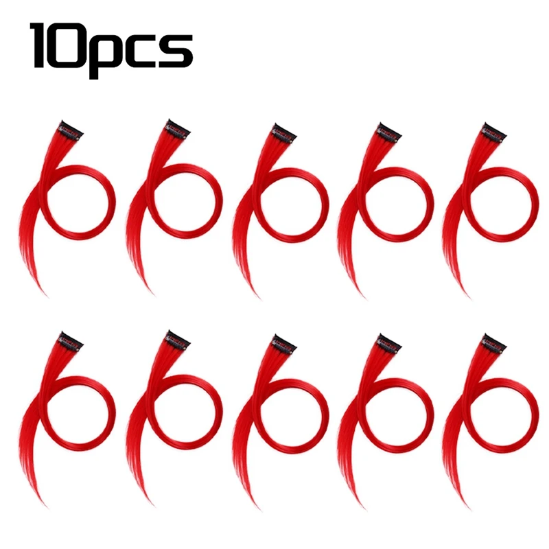 10Pc Rainbow Girl Highlighted Hair Extension Hairpin Long Straight Hair Clip Trimmable For Hair False Hair Red 3.2X55cm, Durable