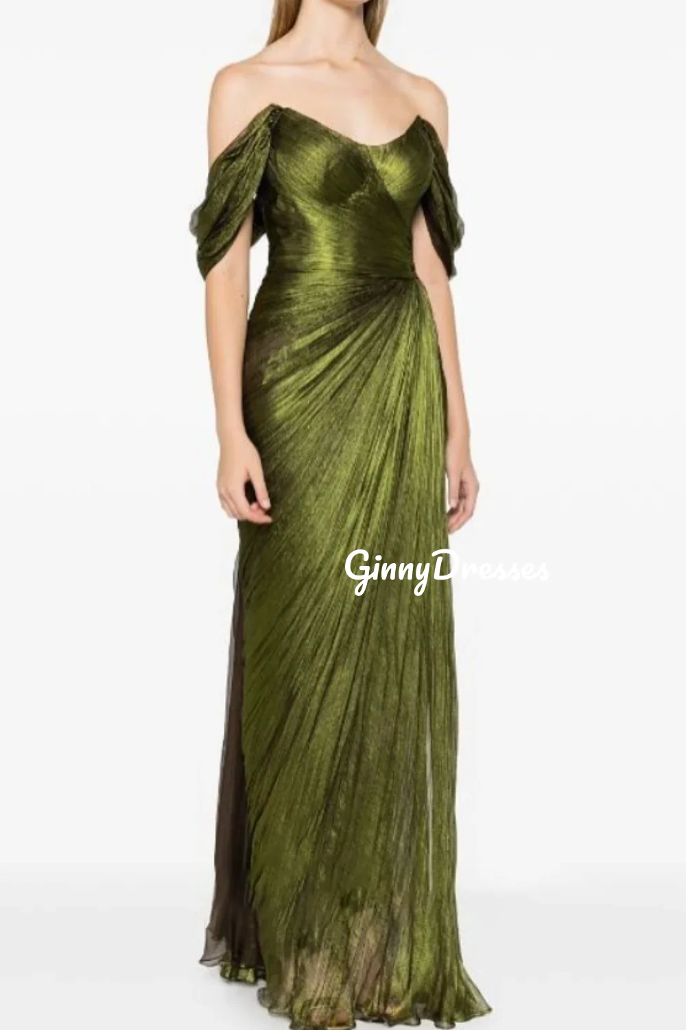 Customized Dresses For Prom A-Line Off-The-Shoulder Neckline Floor-Length Ruffle Luxury Evening Dresses Short Sleeves Zipper Up