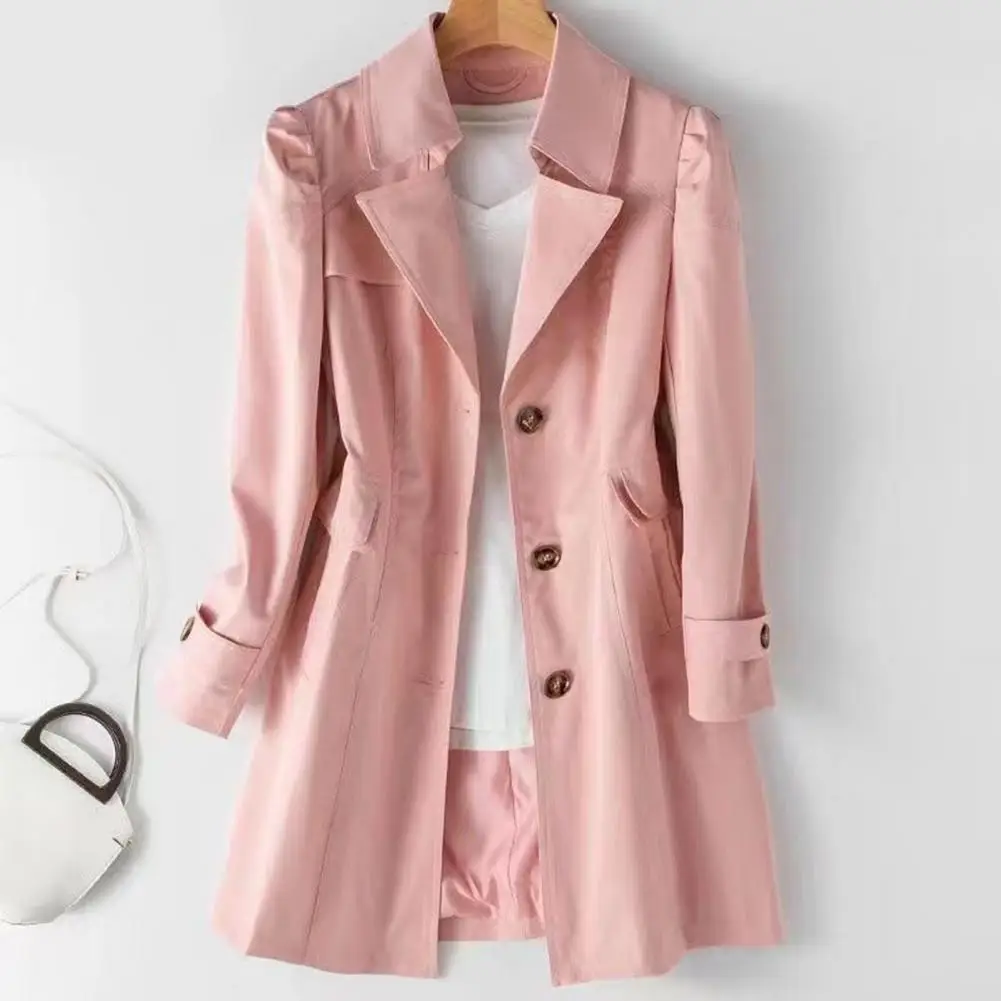 Capispalla da donna elegante cappotto di media lunghezza da donna in stile coreano con tasche con colletto rovesciato per le tendenze della moda autunno primavera risvolto