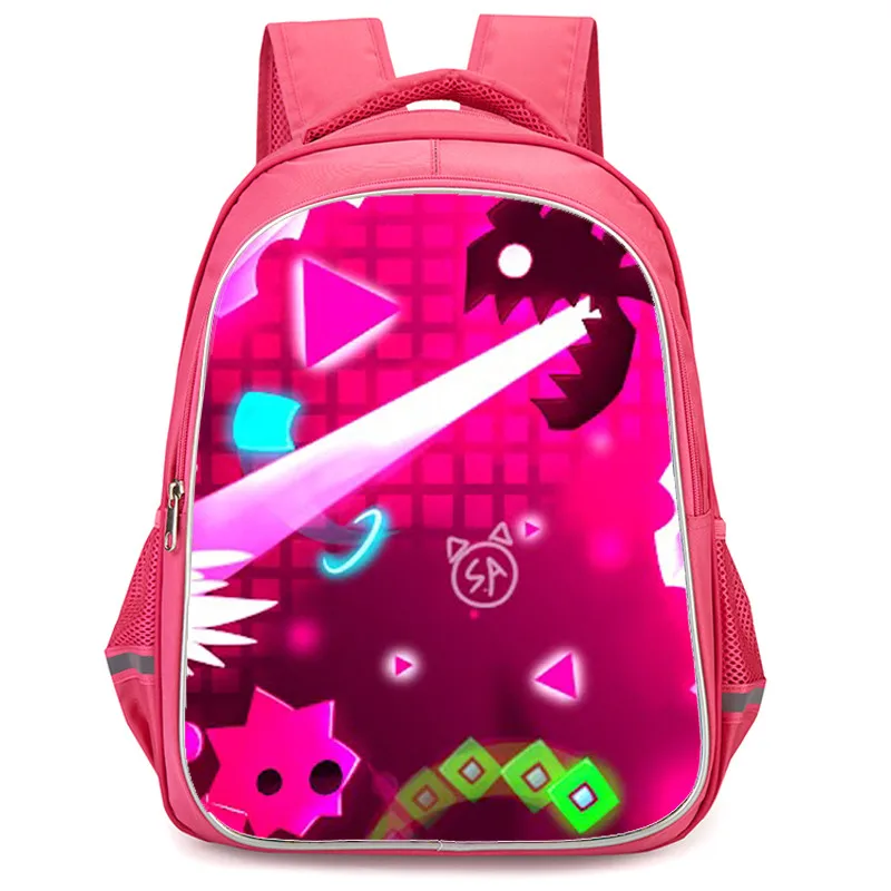 

Girls School Backpack Double Zipper Pocket,Pink Cartoon G-geometryDash Child School Backpack,Durable Kid Bags for Pupil Students