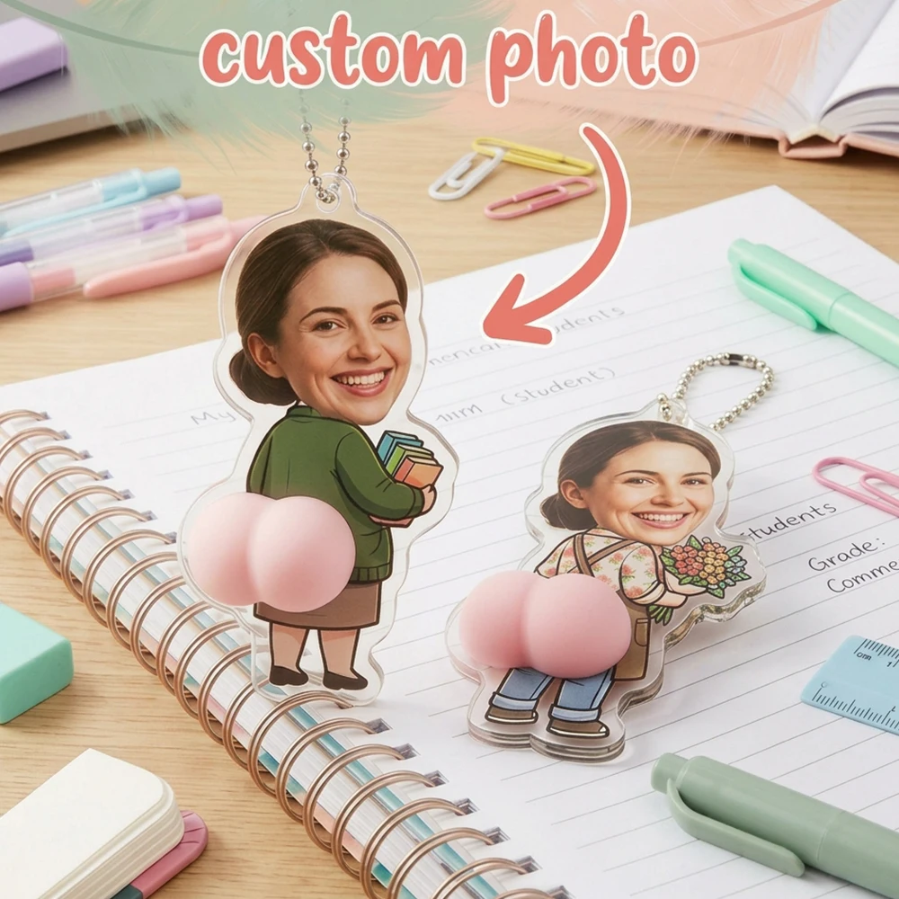 Custom Photo Squeeze Butt Keychain,Personalized Cartoon Character Acrylic Keyring,Funny Keepsake Present,Car Key Accessory