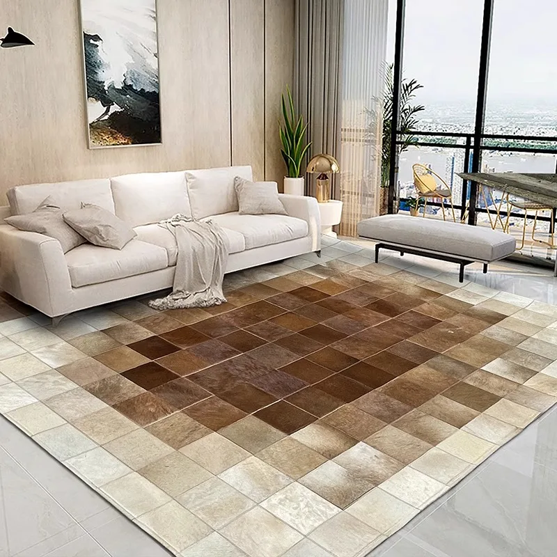 

100% Natural Real Cowhide Leather for Living Room Patchwork Brown Cow Fur Bedroom Rug Large Carpet Decorative Cowboy Floor Mat