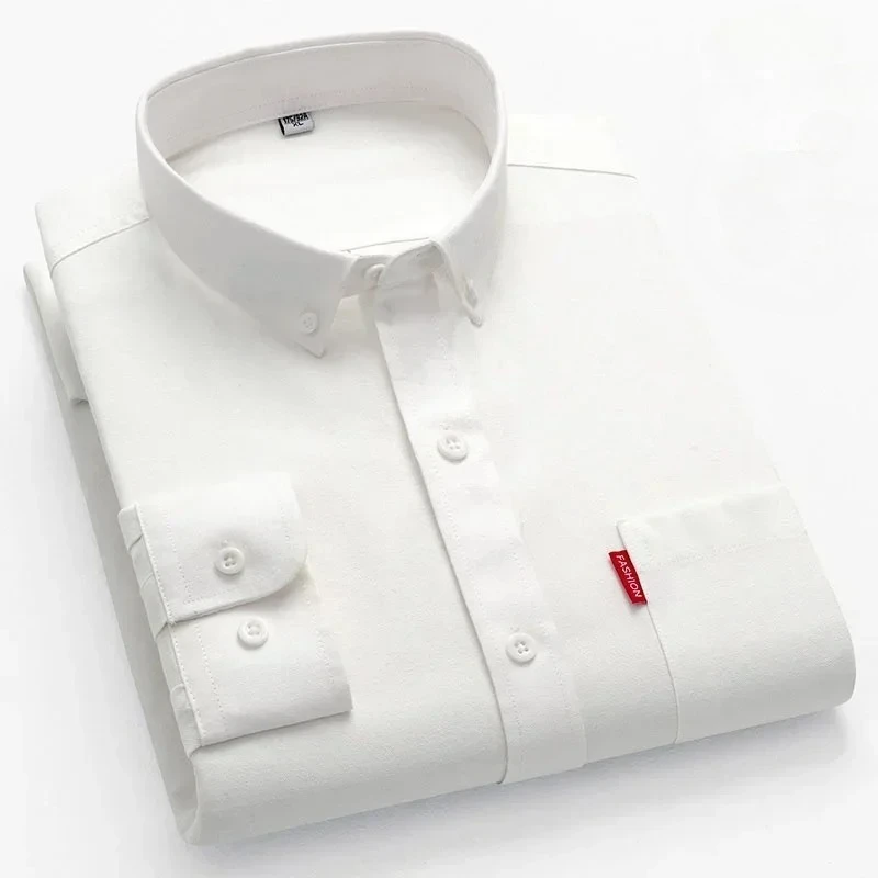 

100% Pure Cotton Men's Solid Color Long Sleeve Shirt Youth Casual Cotton Oxford Spun Large Size Shirt Men's Short Sleeves Shirt
