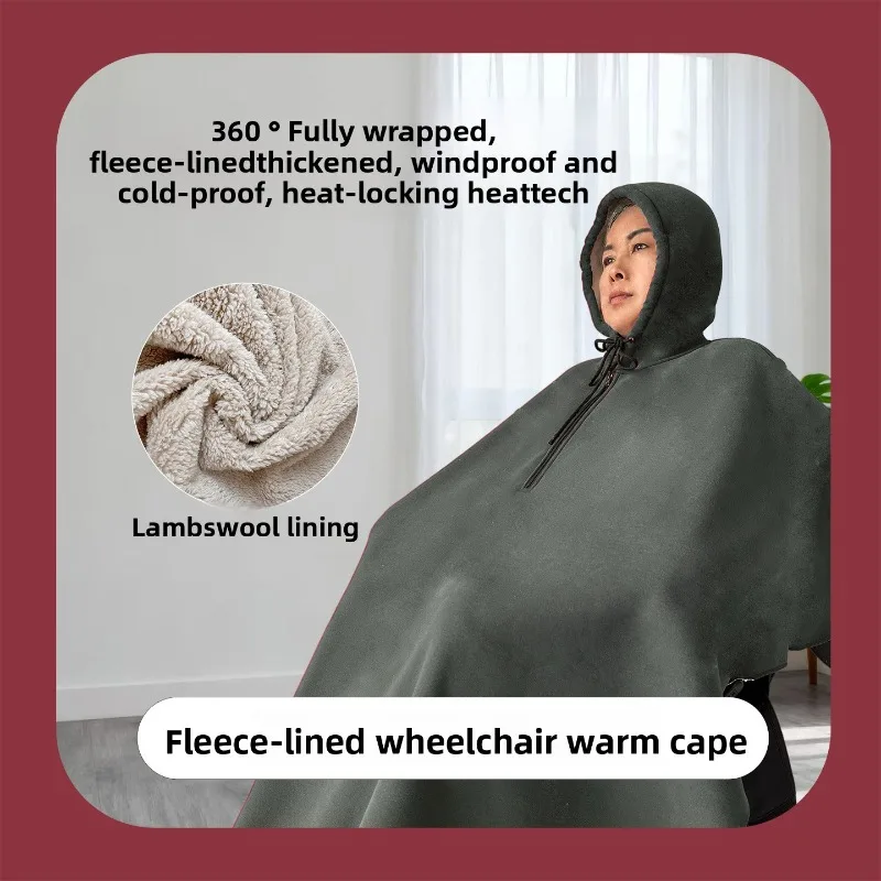 Picture 5: Wheelchair Cape for Elderly Disabled People Hooded Warm Cloak Autumn Winter Spring Outdoor Wear Mobility Scooter Windproof Soft