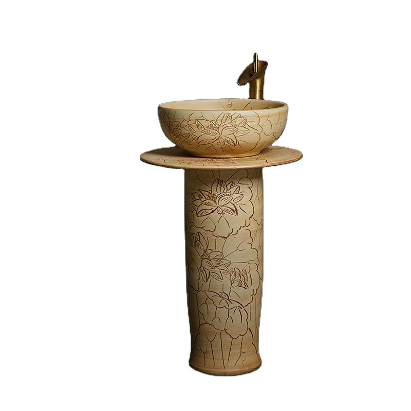 

Hand-carved floor-to-ceiling porcelain seat basin, independent pedestal sink washbasin