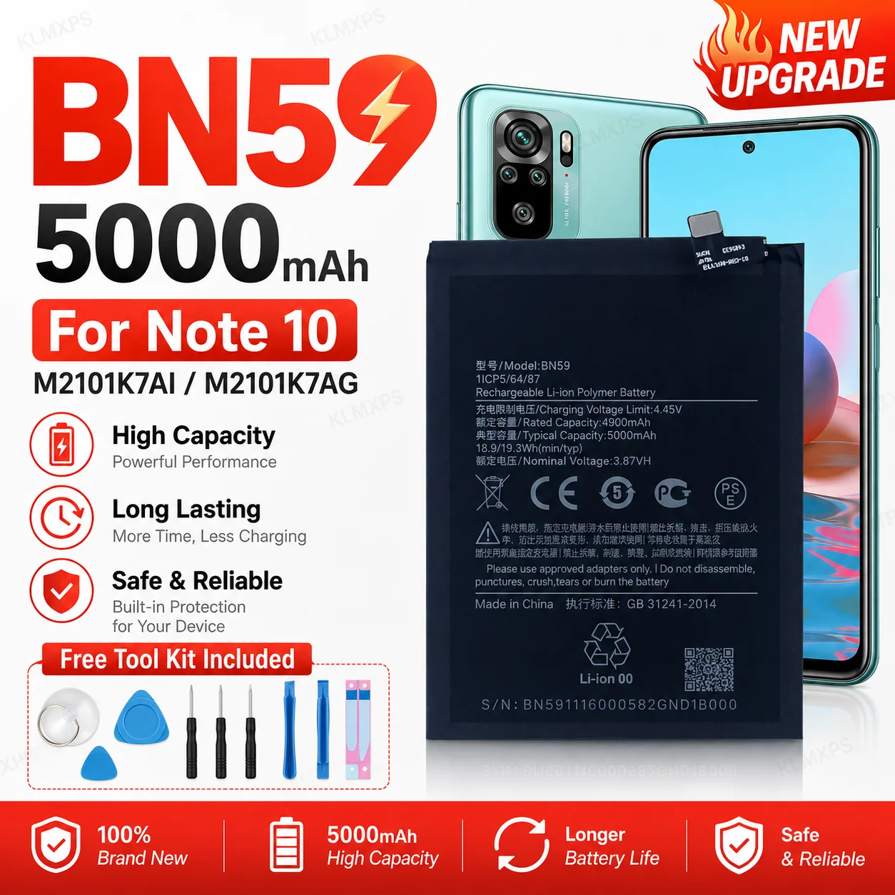 Premium Replacement Battery BN59 5000mAh For Xiaomi Redmi Note 10 10S Note 10 Pro 10pro Mobile Phone Repair Battery Pack
