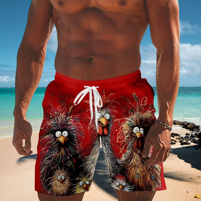 

Men's Funny Animal Chick Print Swim Shorts Summer Hawaiian Beach Shorts Quick Dry Loose Fit Plus Size with Pockets & Drawstring