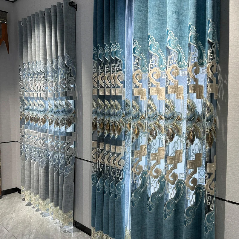

Шторы из синели с вышивкой для гостиной, балкона, ретро, полые тюлевые шторы с вышивкой, готовый продукт
