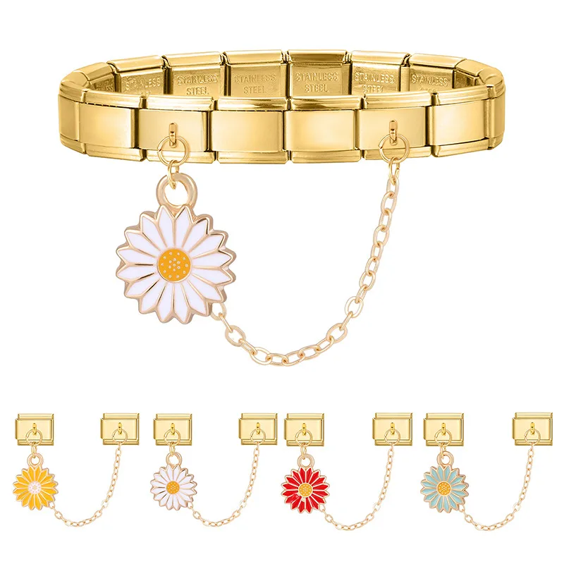 Gold Farbe Rosa Herz Stern Kirsche Mond Kette Quaste Italienischen Charme Link Fit 9mm Edelstahl Armband Frauen DIY Machen geschenke – Detail 12