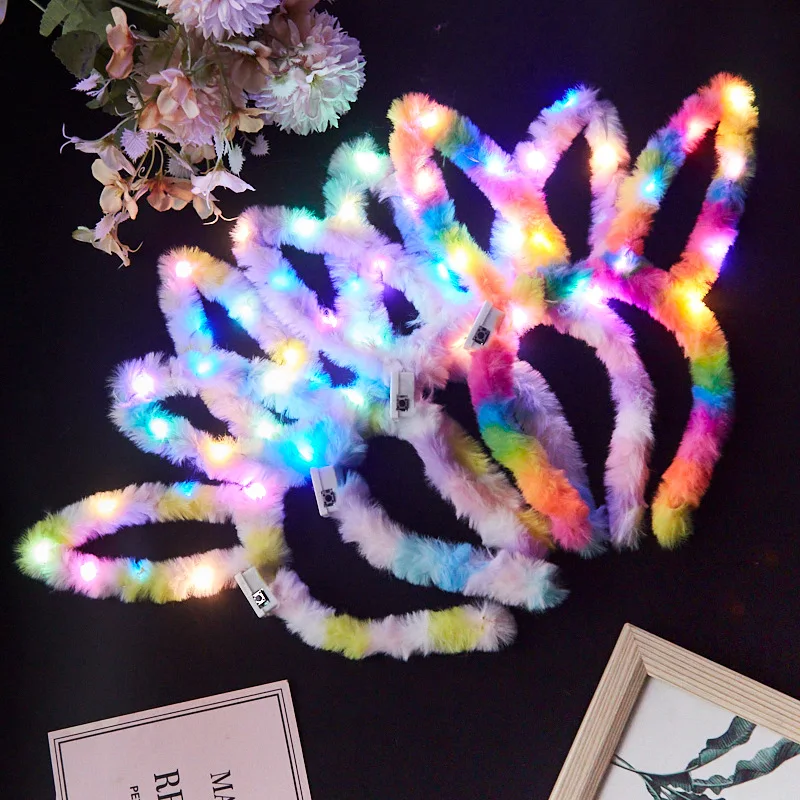 Luminous Rabbit Ears Christmas Hairband Women Girl Cute Lights Hair Clip Children\'s Festival Headwear Halloween Hair Accessories