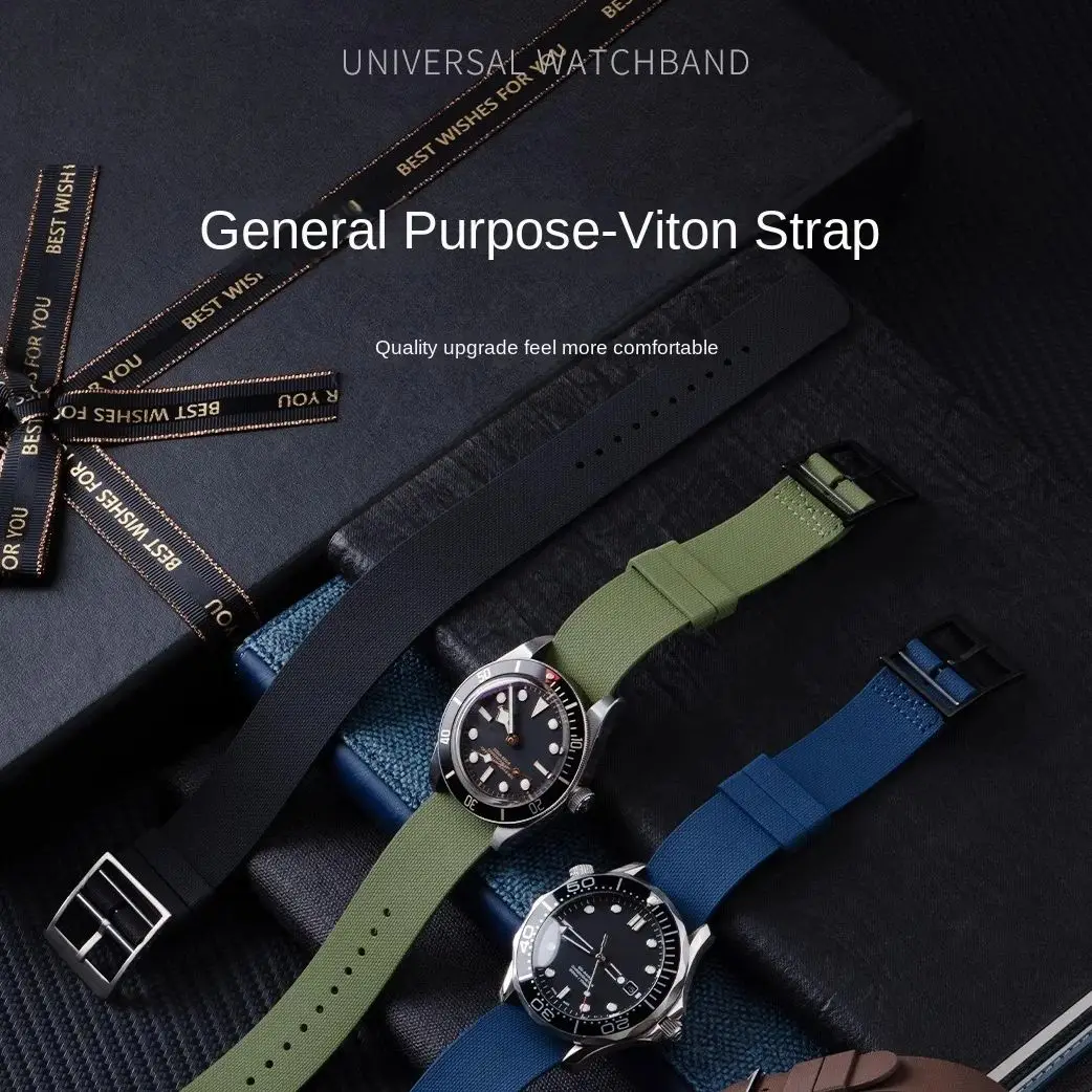 Correa de goma de extremo plano de 20mm/21mm/22mm de liberación rápida para relojes Omega Rolex Cartier Blancpain Jaeger-LeCoultre con hebilla plegable