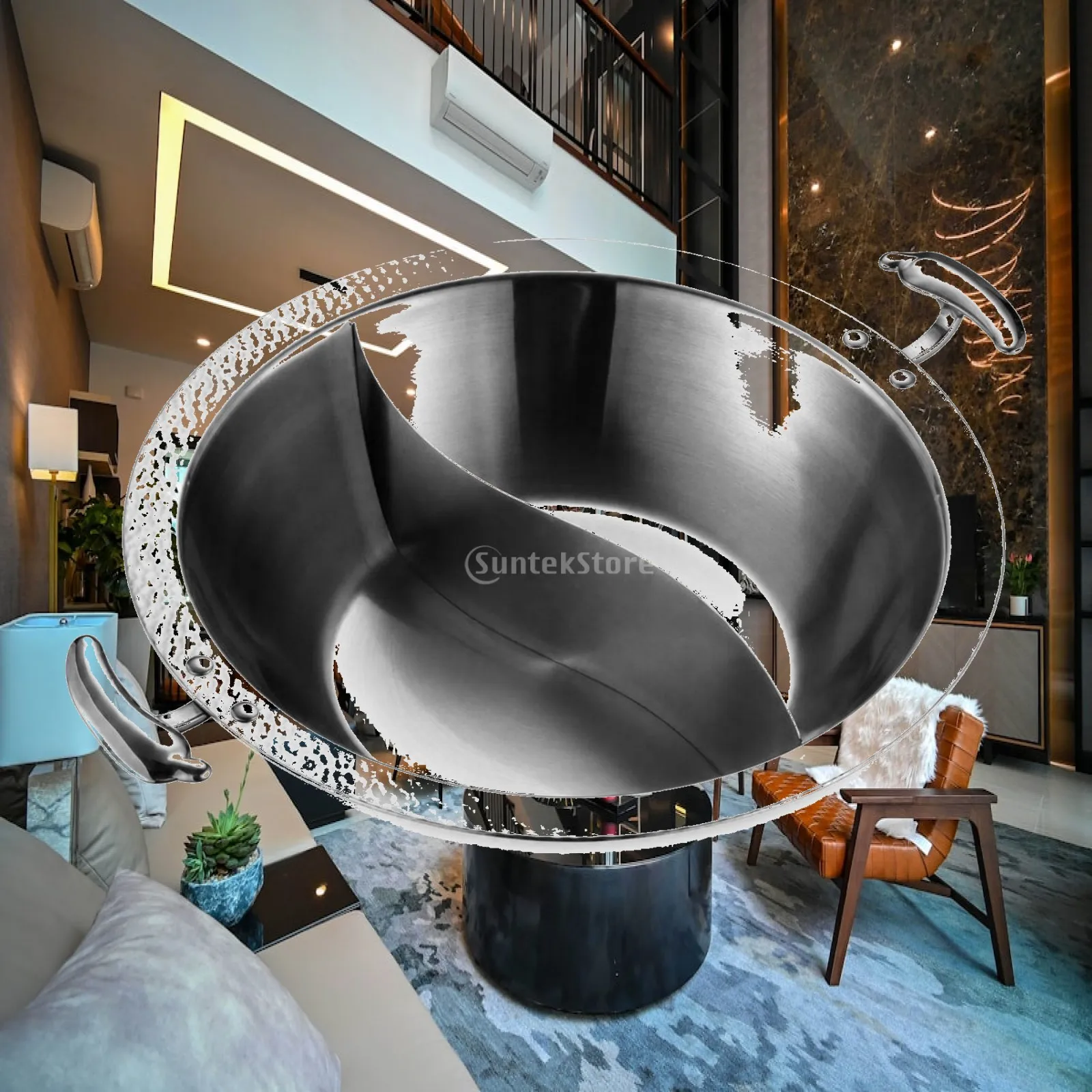 Dual Compartment Cookware Stainless Steel 304 Dual Broth Pan Balanced Two Section Design with…