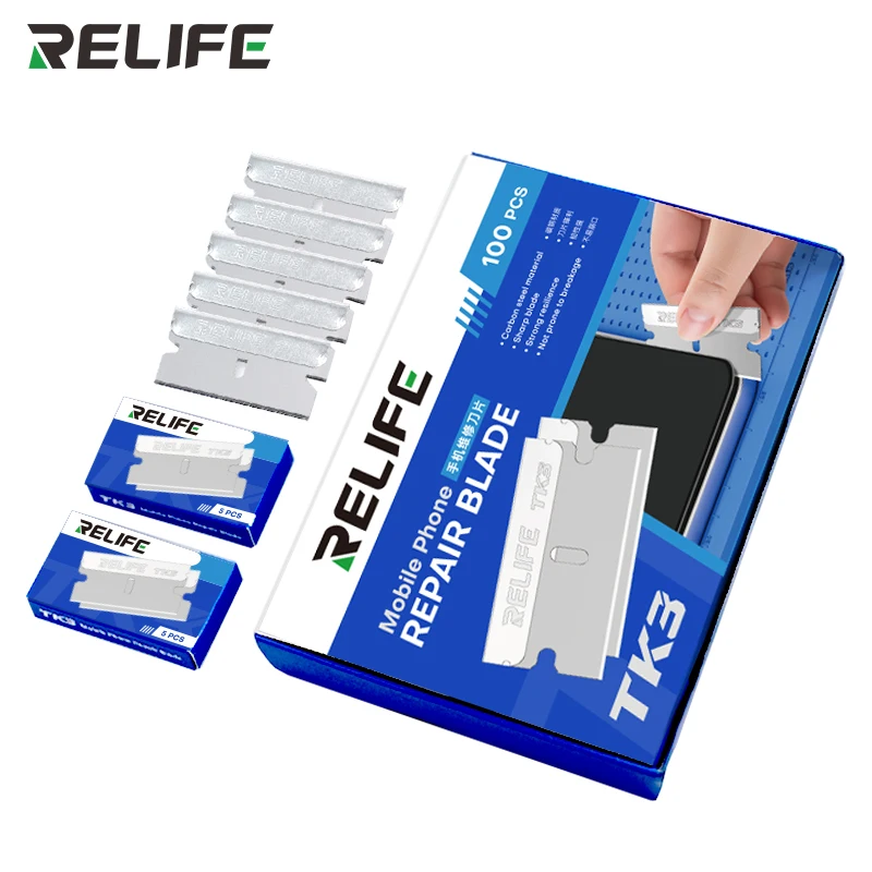 

RELIFE TK3 100pcs/Box Cutting Blade for Mobile Phone Repair Glue Removal LCD Screen Cleaning Separation/Cutting Knife Set