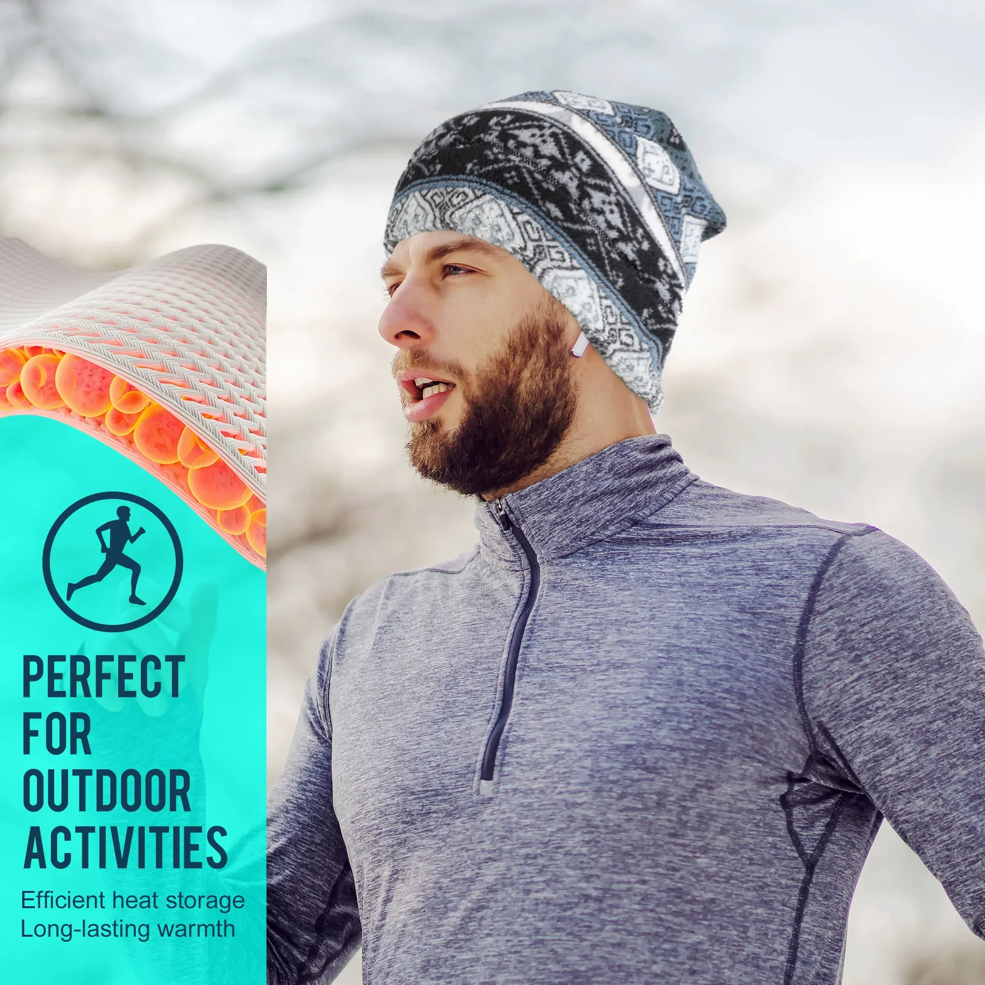 Winter Beanie Hat Thermal Warmer Ear Cover Stretch Cap Running Sport Skiing Hiking Cycling Snowboard Outdoor Windproof Men Women