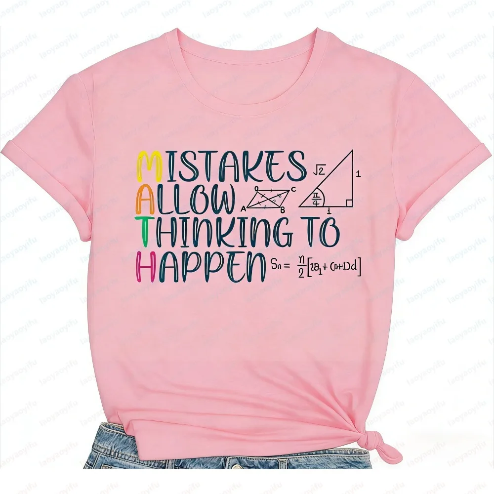 Women Summer Short Sleeve Fashion T-Shirt Math Teacher Life Letter Print Teaching Theme Casual Crewneck  graphic Clothing