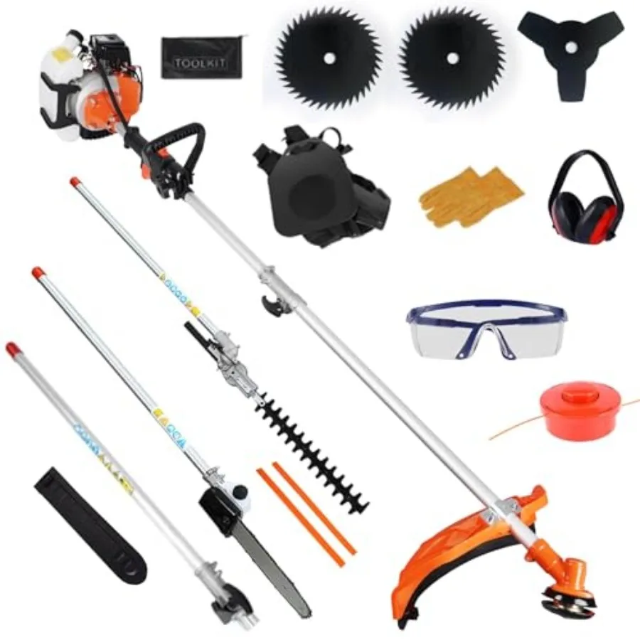 Gas Weed Eater Trimmer 52cc 2-takt gas-aangedreven stokzaag met 6-in-1 multifunctioneel ontwerp voor efficiënt gazon en tuin