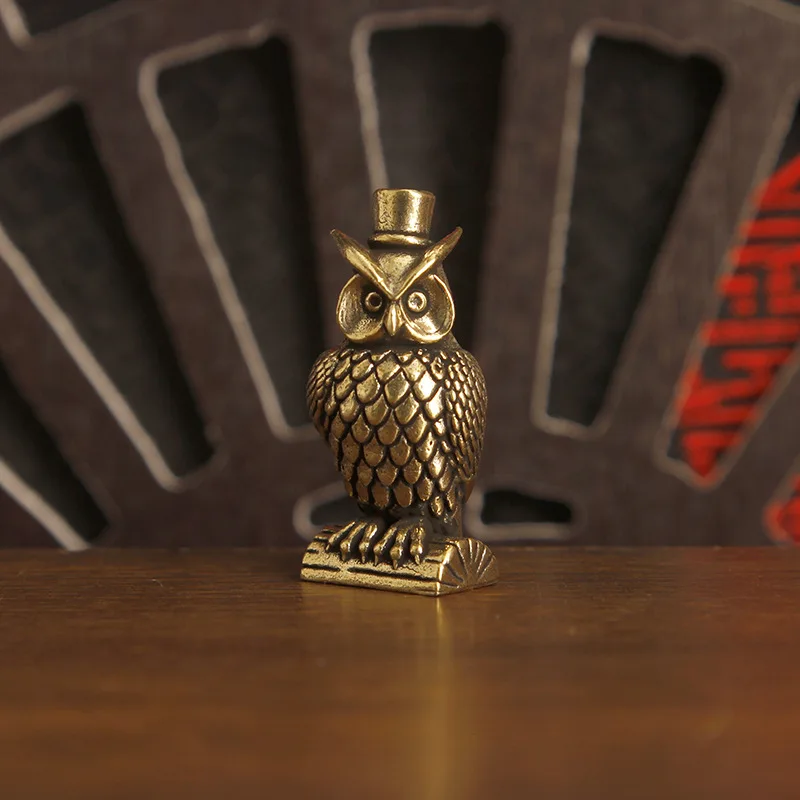 creative brass owl ornaments gentle hat owl bird desktop decoration home living room table decorations antique crafts y700