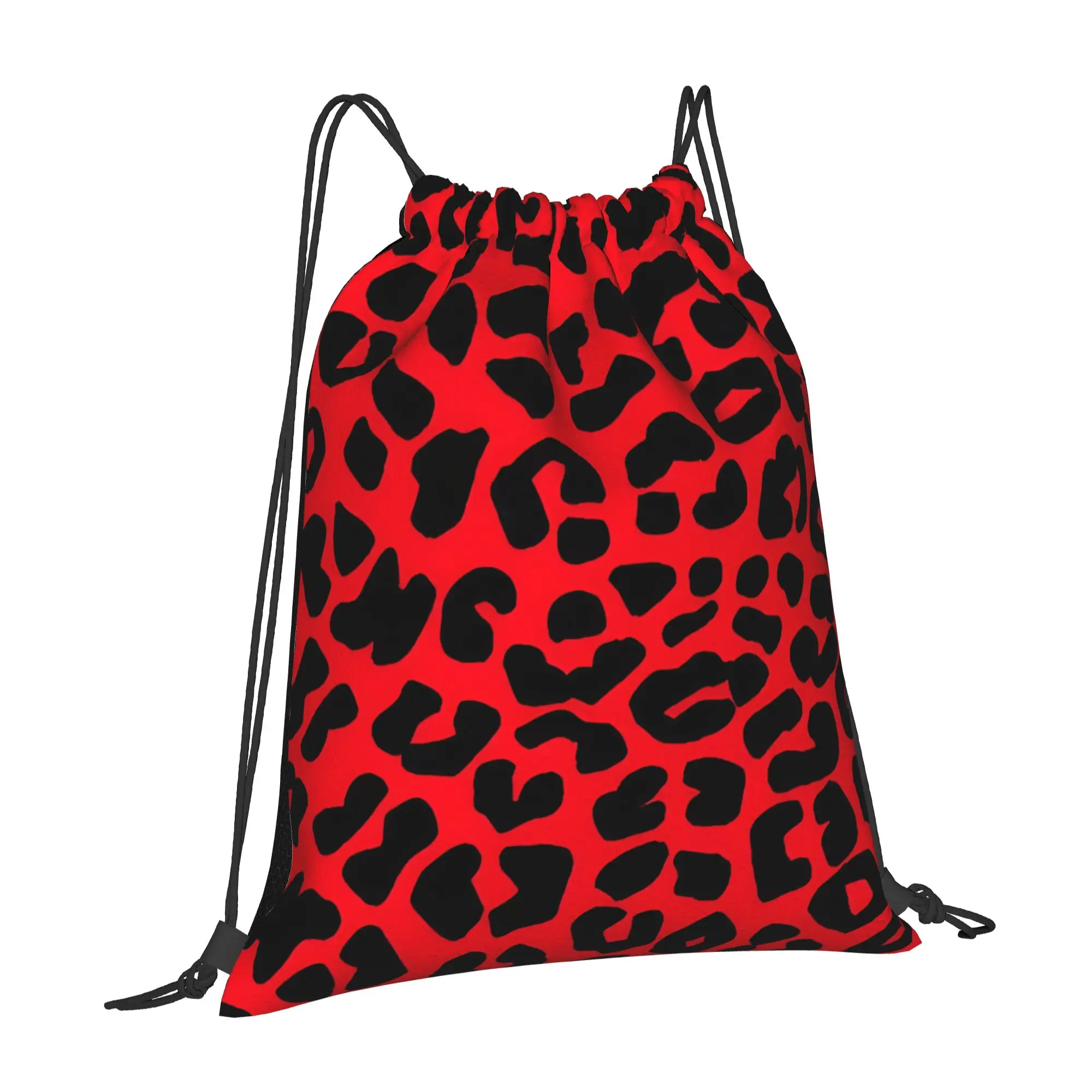 Red  Black Animal Print Leopard Print Multi-function Pocket Men Women Storage Backpack Teenager Travel Bag Print Drawstring Bags