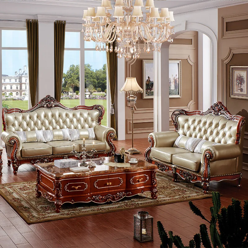 American sofa living room luxury combination villa leather sofa European first layer cowhide light