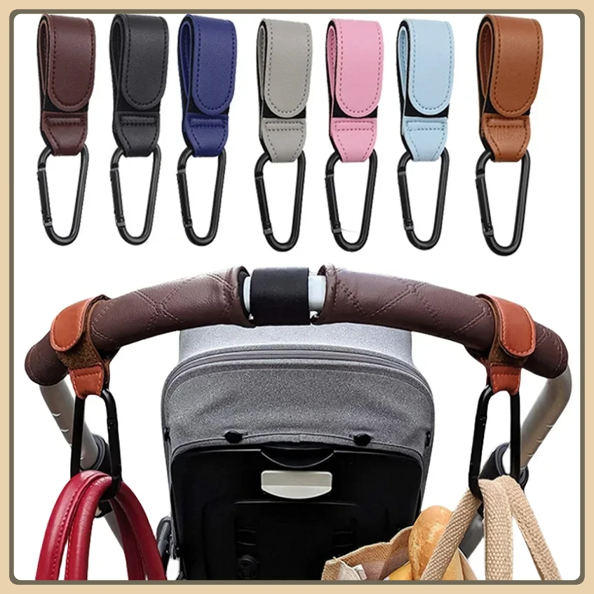 

2Pcs Leather Cart Hooks Baby Stroller Hook PU Adjustable Pram Hook Organizer Diaper Bag Hanger Children Travel Accessories