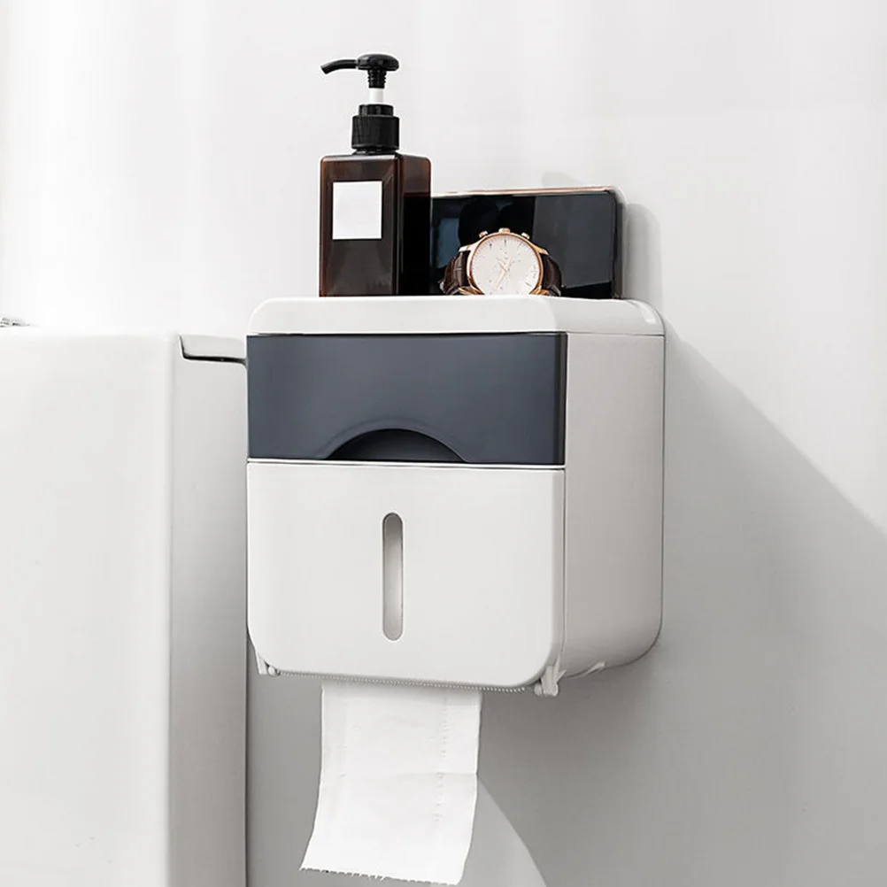 Bathroom Paper Box ABS No Punch Tissue Holder Toilet Tissue Box with Drawer Storage for Home Hotel Use