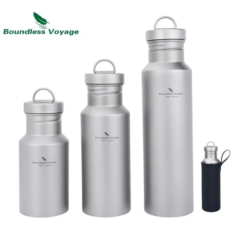 

Титановая бутылка для воды Boundless Voyage Wide Mouth с крышкой, герметичная Спортивная бутылка для воды для кемпинга, однослойная фляжка, 400/550/750 мл