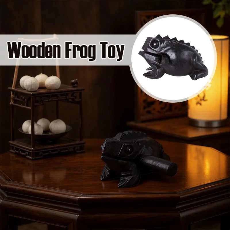 Thailand Hand-carved Black Frog Feng Shui Lucky Crafts Home Decor Office Toad Wooden Ornaments Lucky Frog Musical Instrument