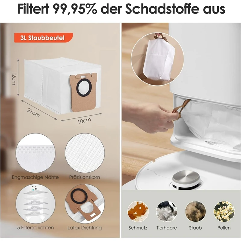 Cuscinetti per mocio di ricambio, sacchetti per la polvere, spazzola laterale e filtri Hepa per Dreame L10s Ultra / L10 Ultra