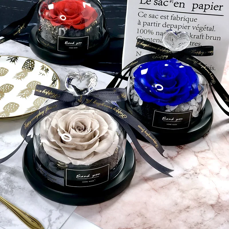 Beauty and the Beast Save Valentine\'s Day Gift Exclusive Glass Rose Dome Light Timeless Real Rose Mother\'s Day Gift