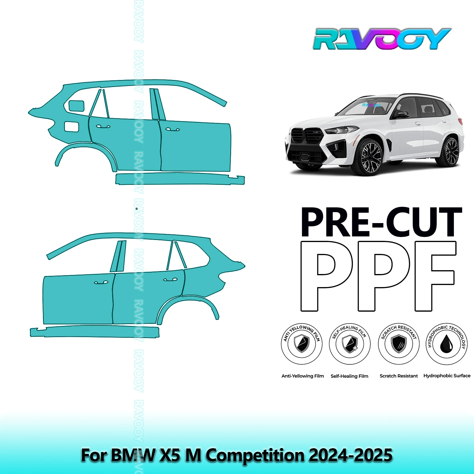 

For BMW X5 M Competition 2024-2025 8.5mil Clear Matte Pre-Cut PPF Door & A/B Pillar Kit TPU Paint Protection Film Set